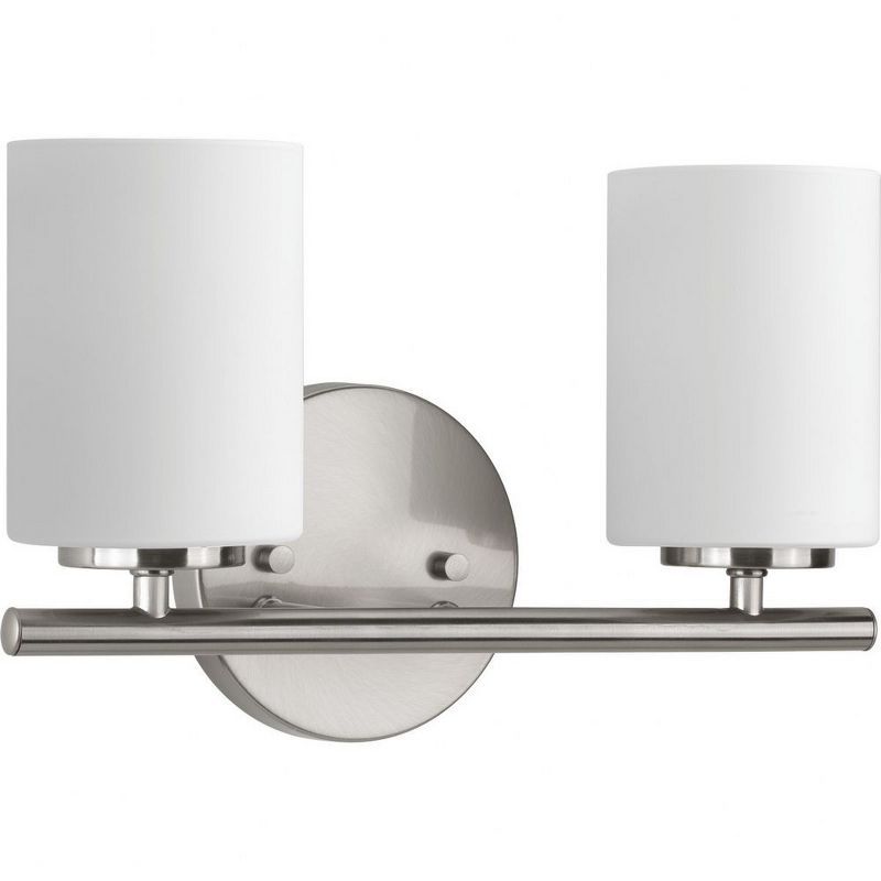 Brushed Nickel 2-Light Bath Vanity with Porcelain Shades