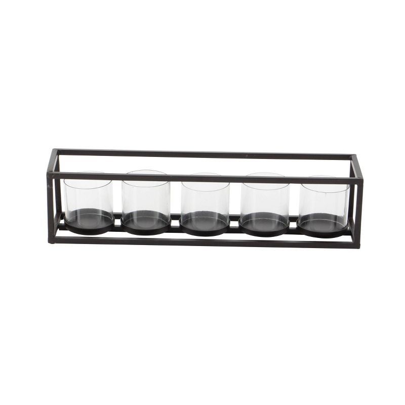 Elegant 22" Black Iron and Glass Five-Votive Candle Holder