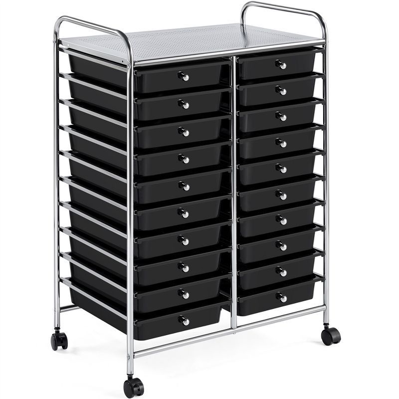 Black 20-Drawer Rolling Storage Cart with Chrome Frame