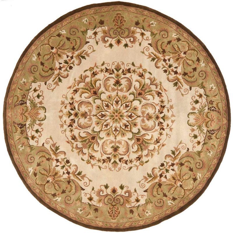 Heritage Beige and Green Round Hand-Tufted Wool Area Rug