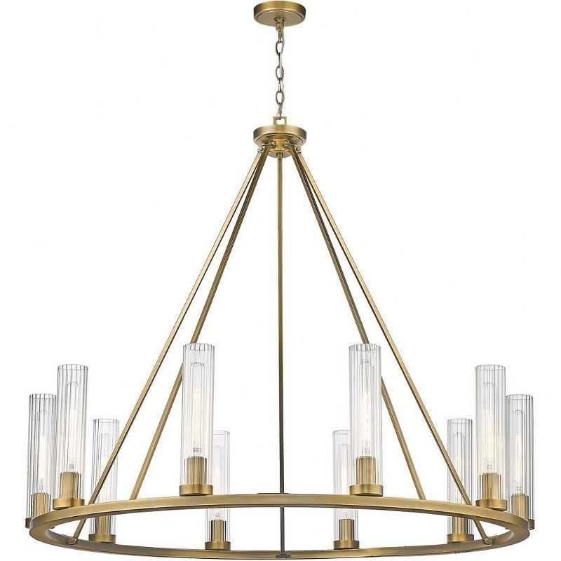 Beau 46" Rubbed Brass Chandelier with Fluted Glass Shades