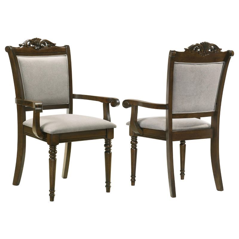 Gray and Chestnut High Back Upholstered Wood Arm Chair Set