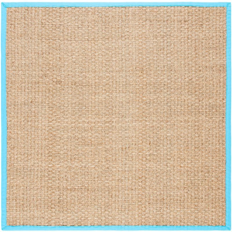 Natural Turquoise 6' Square Cotton Flat Woven Area Rug