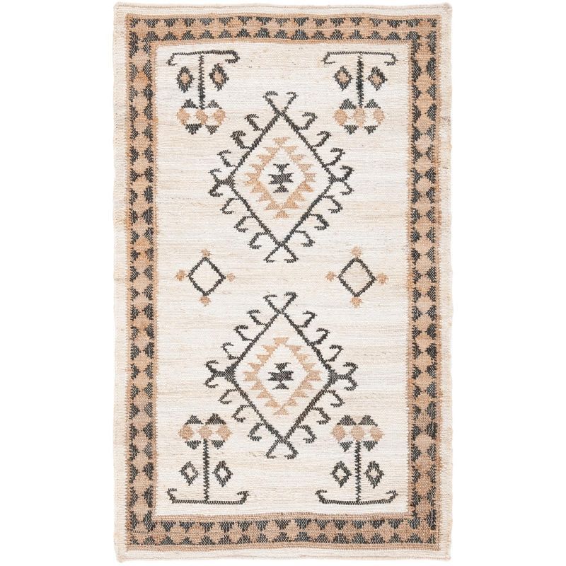 Handmade Ivory and Black Wool Flat Woven Area Rug, 3' x 5'