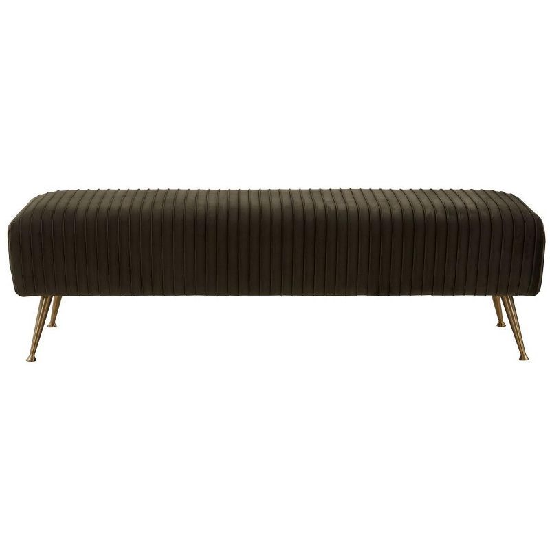 Salome 60'' Black Velvet Transitional Bench with Brass Accents