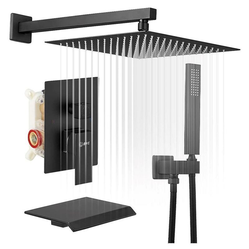 Matte Black 12-Inch Stainless Steel Rain Shower System with Handheld