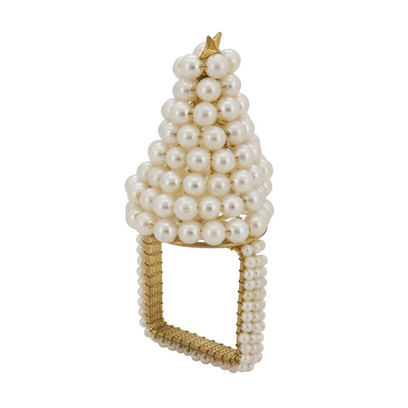 Ivory Pearl Christmas Tree Napkin Rings Set of 4