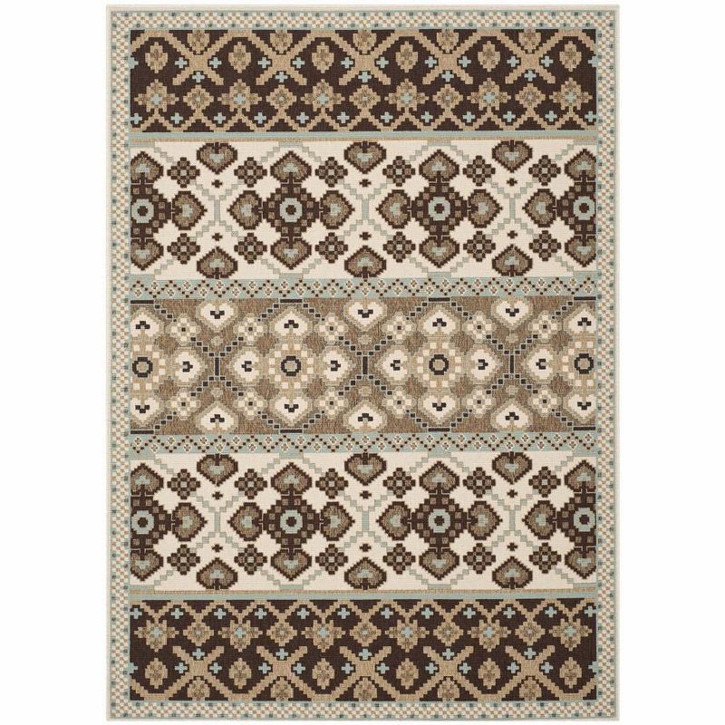 Cream and Chocolate Synthetic Rectangular Indoor/Outdoor Rug