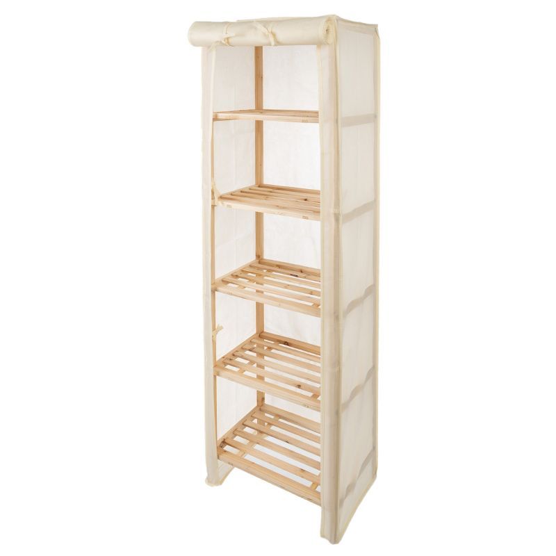 Blonde Fir Wood 5-Tier Storage Shelving Rack with Cover