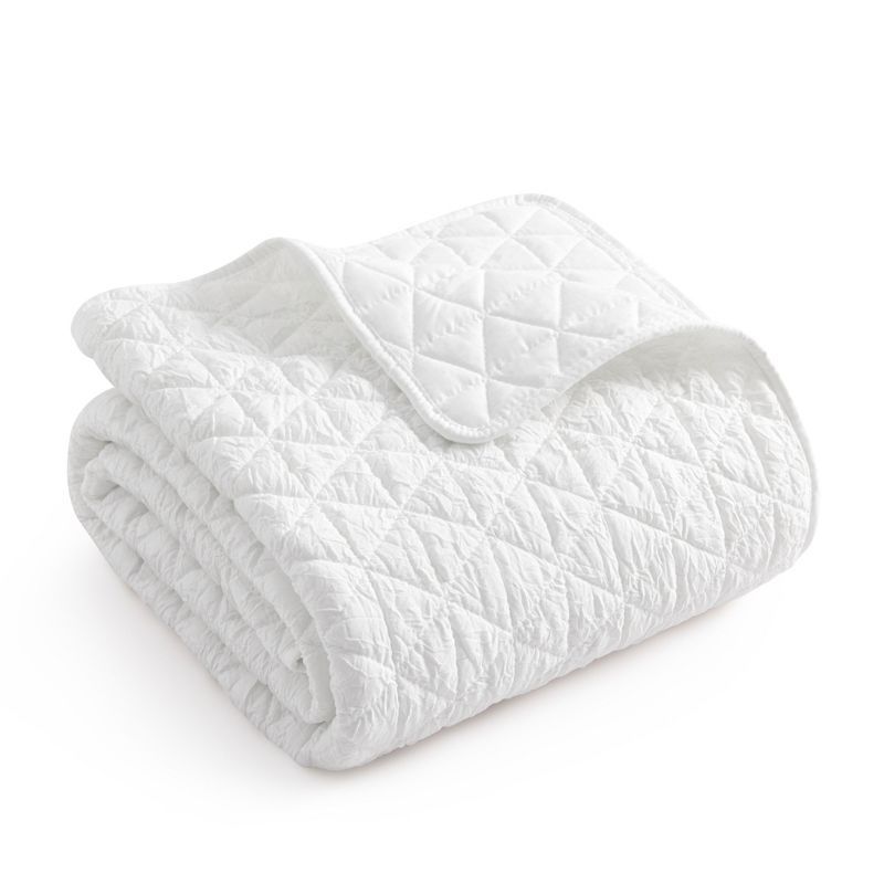 Boho Chic Crinkle Quilted Diamond White Reversible Throw