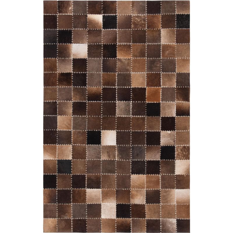 Handmade Brown and Beige Geometric Cowhide Area Rug