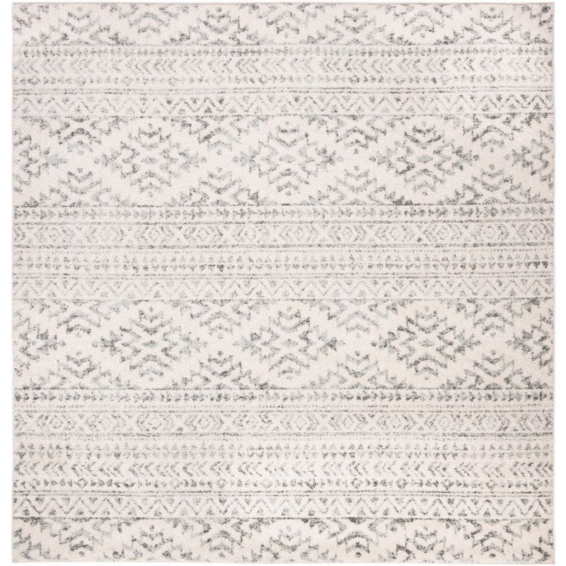 Ivory and Grey Hand-Knotted Square Synthetic Area Rug