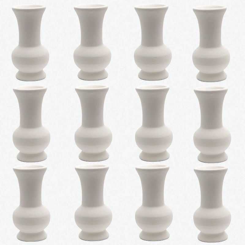 Set of 12 White Ceramic Bisque Vases for Bouquets