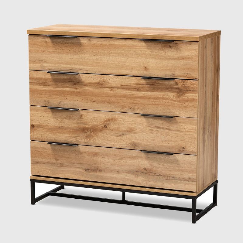 Reid Oak and Black Industrial 4-Drawer Dresser