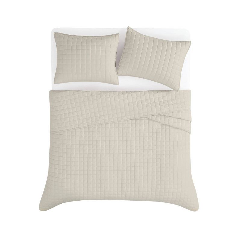 Natural Full/Queen Linen Quilt Set with Triangle Flap Closure