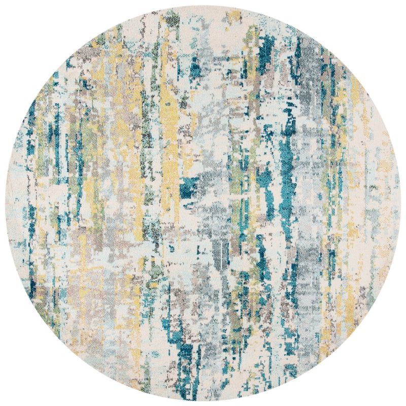 Beige and Olive Round Synthetic Abstract Area Rug, 6'7"