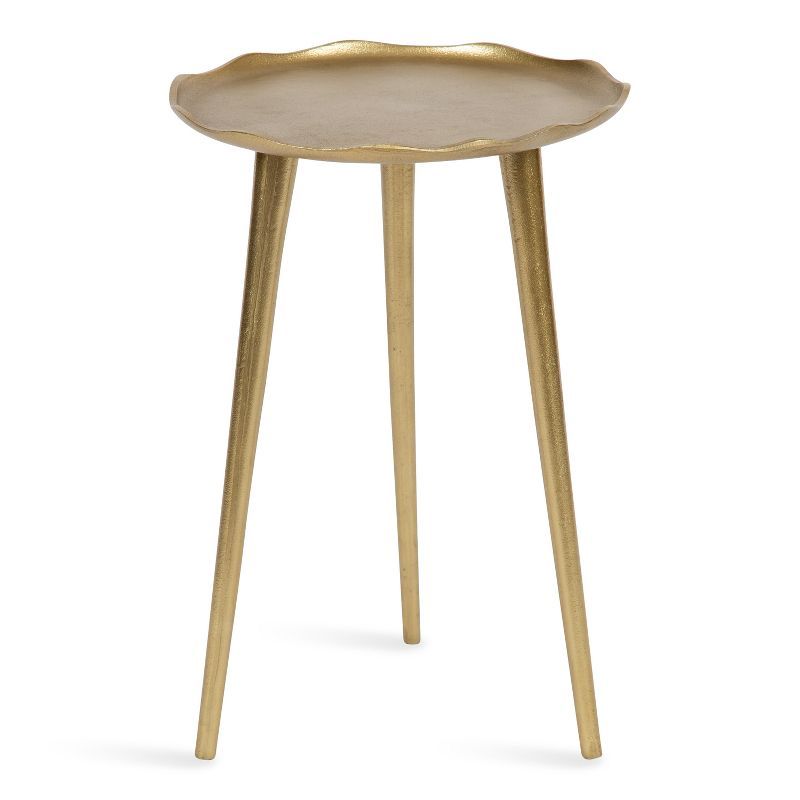 Alessia Gold Cast Aluminum Round Side Table with Deckled Edge