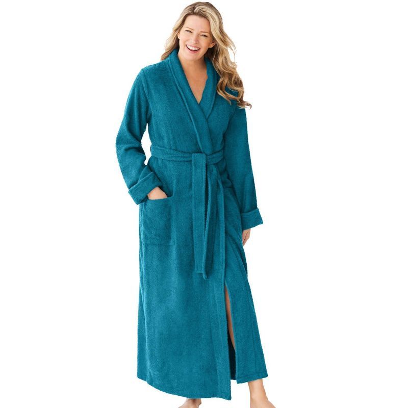 Deep Teal Plus Size Long Cotton Terry Robe