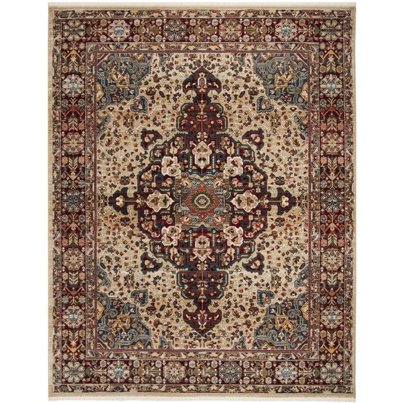 Ivory and Red 9' x 12' Synthetic Reversible Area Rug