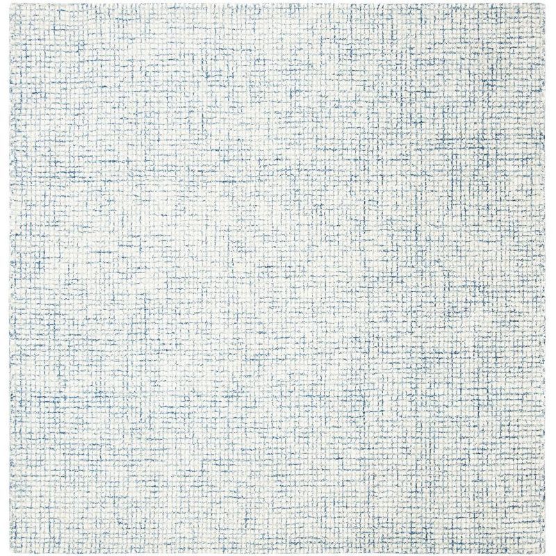 Handmade Abstract Blue Wool Square Tufted Rug - 4' x 4'