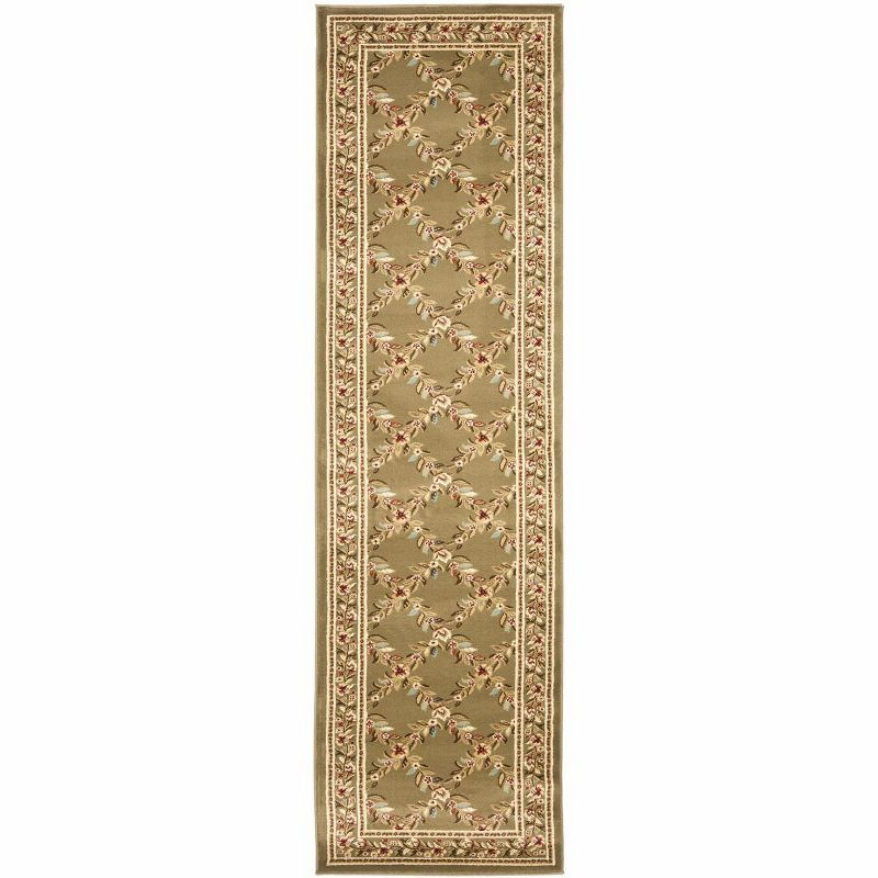 Elegant Green Trellis 27'' Hand-Knotted Synthetic Area Rug