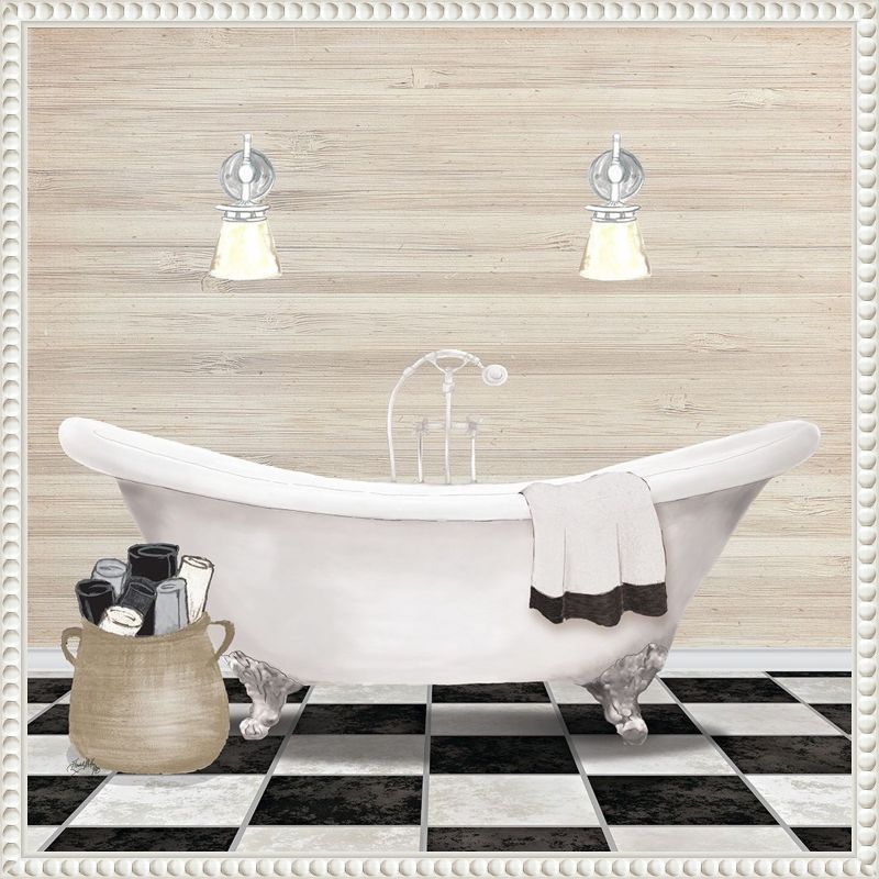 Elizabeth Medley Bathroom I White Canvas Wall Art with Beaded Frame