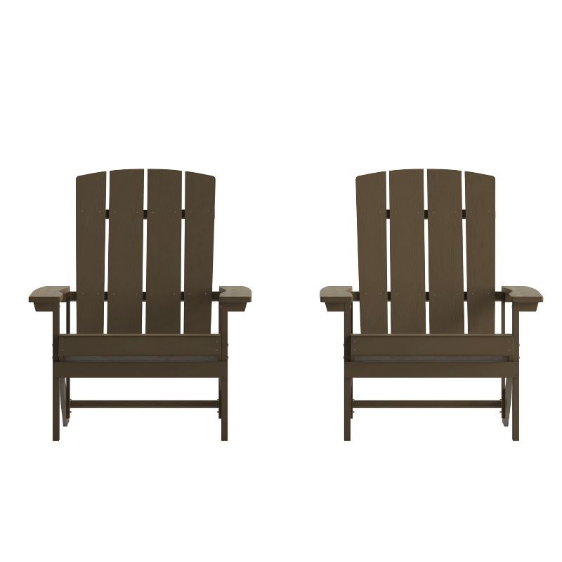 Set of 2 Brown All-Weather Poly Resin Adirondack Chairs