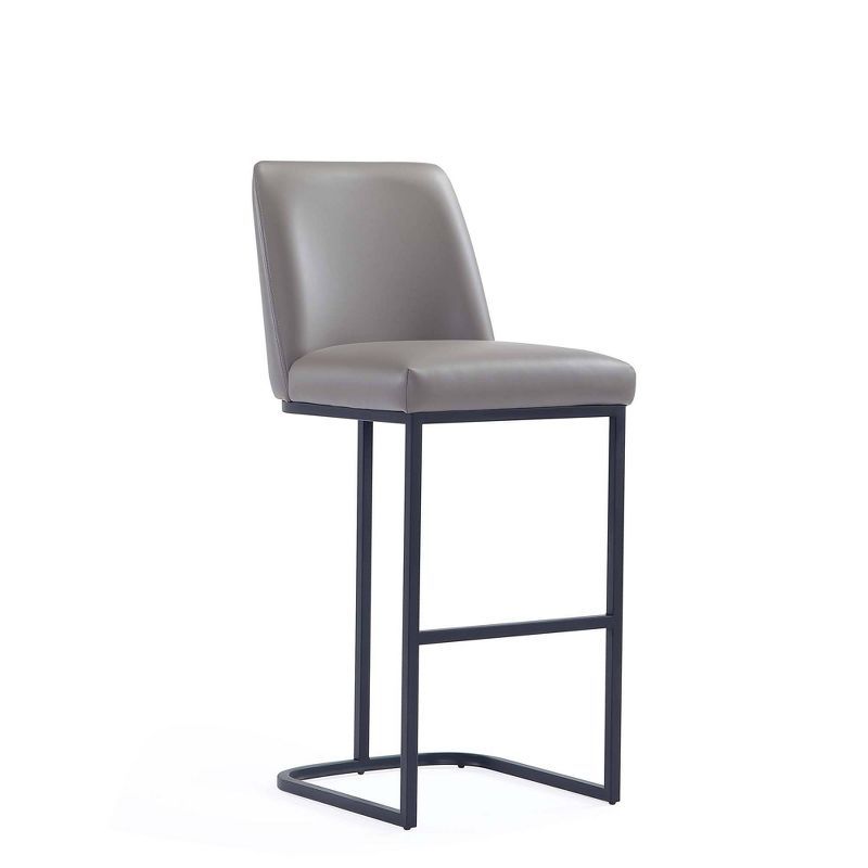 Gray Leatherette Upholstered Bar Stool with Metal Base