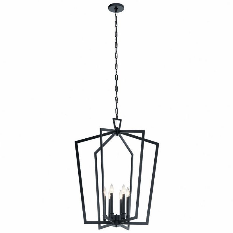 Modern Matte Black Polished Nickel 6-Light Cage Chandelier