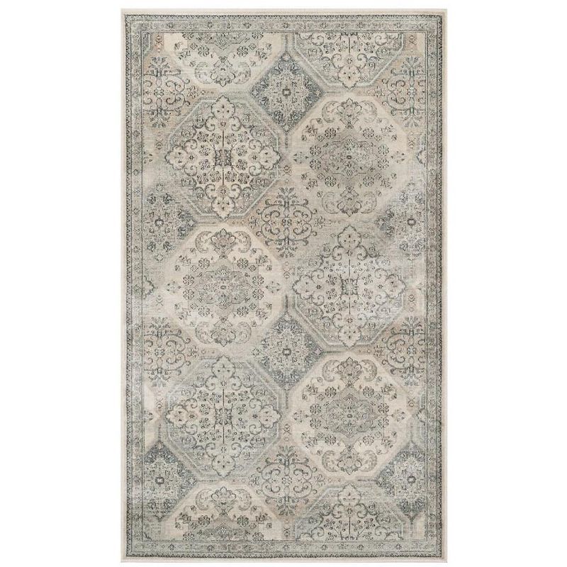 Elegant Cream and Blue Hand-Knotted Transitional Area Rug