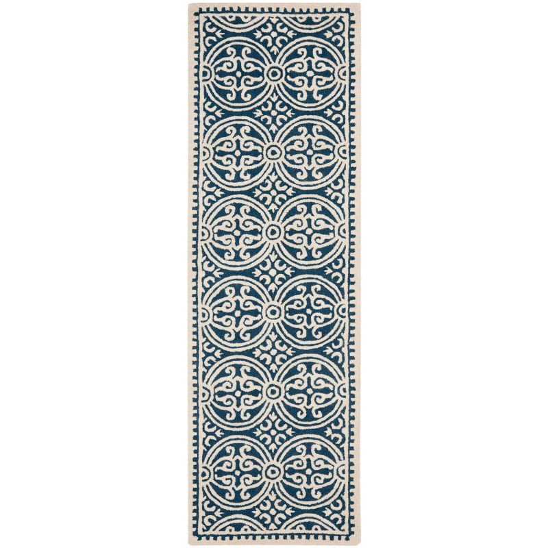 Navy Blue and Ivory Hand-Tufted Wool Area Rug