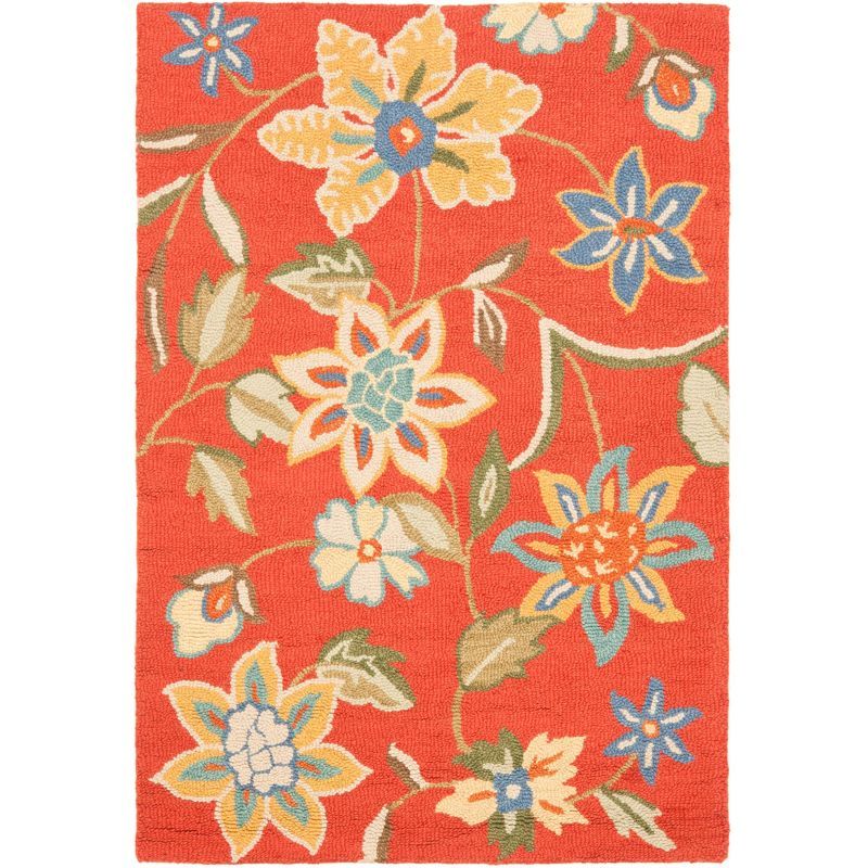 Ivory and Rust Floral Hand-Tufted Wool 4' x 6' Rug