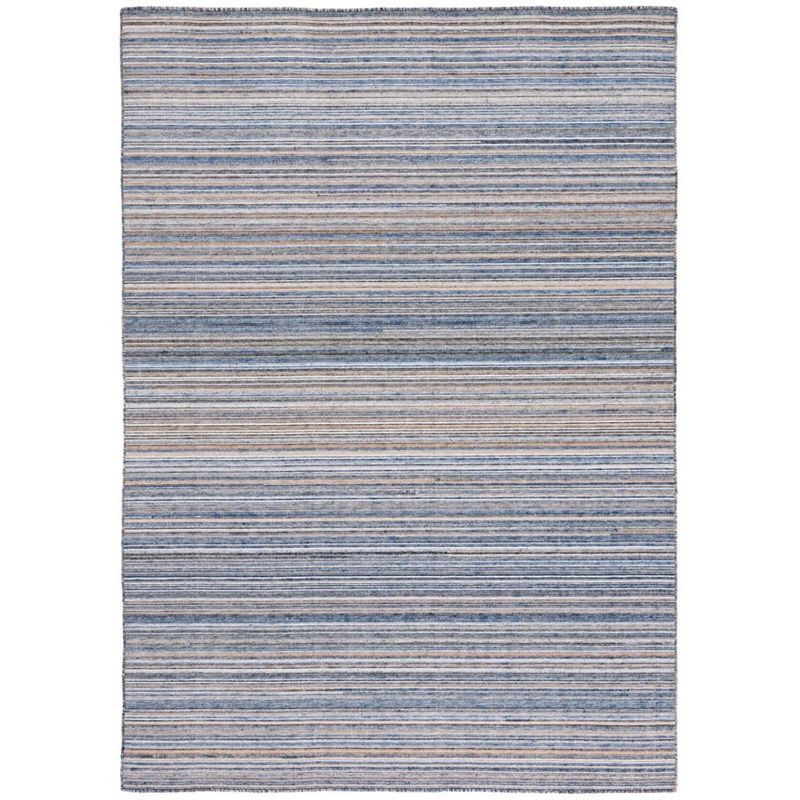 Handmade Blue and Yellow Synthetic Flat Woven Area Rug, 5' x 8'