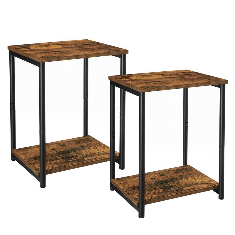 Rustic Brown and Black 2-Tier Particleboard End Tables Set