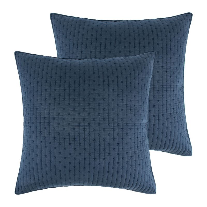 Navy Cotton Cross Stitch Euro Sham Set of 2