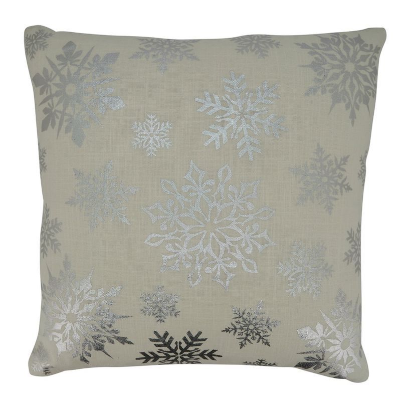 Silver Foil Print Snowflake Cotton Polyester Throw Pillow Cover