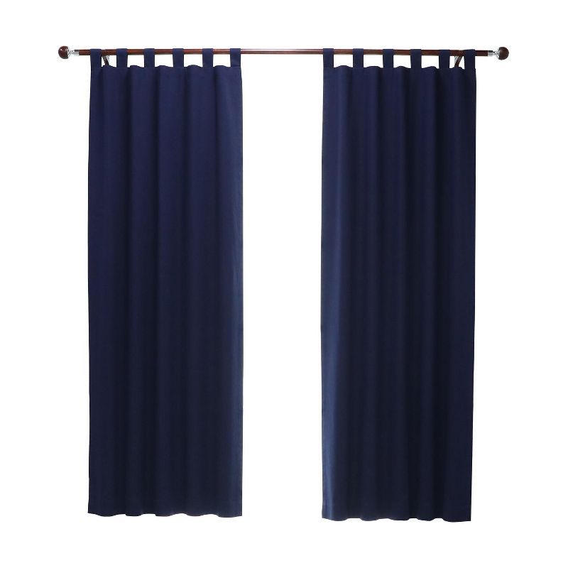 Navy Cotton Room-Darkening Tab Top Curtain Panels, 84" x 80"