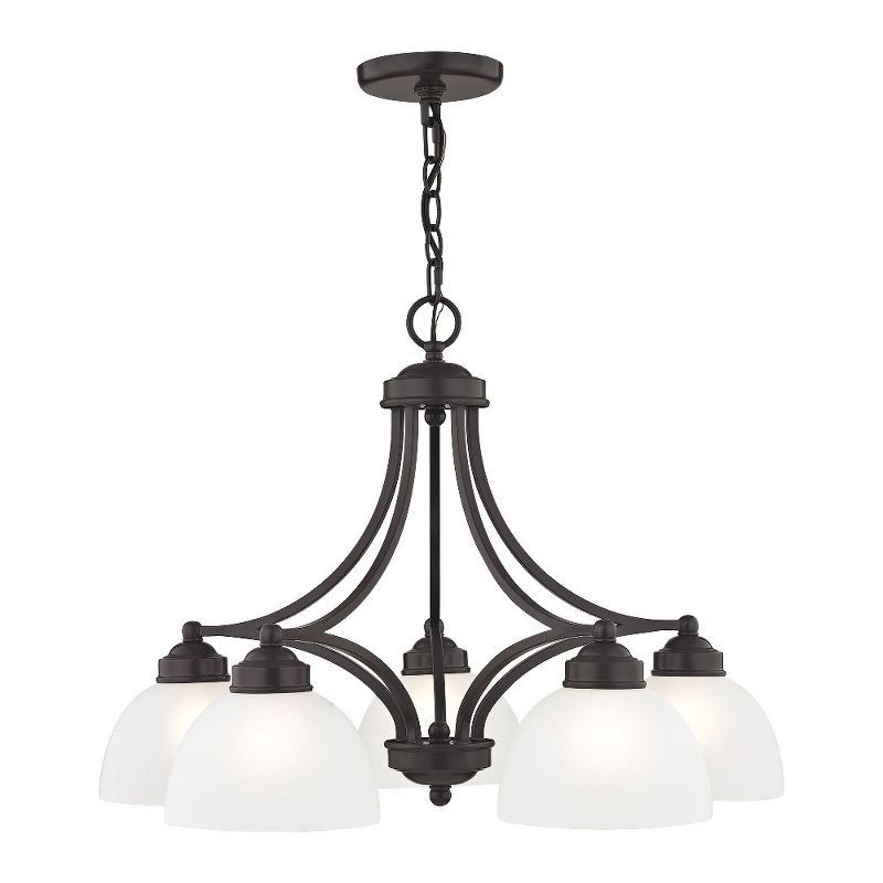 Somerset English Bronze 5-Light Chandelier with Satin Glass