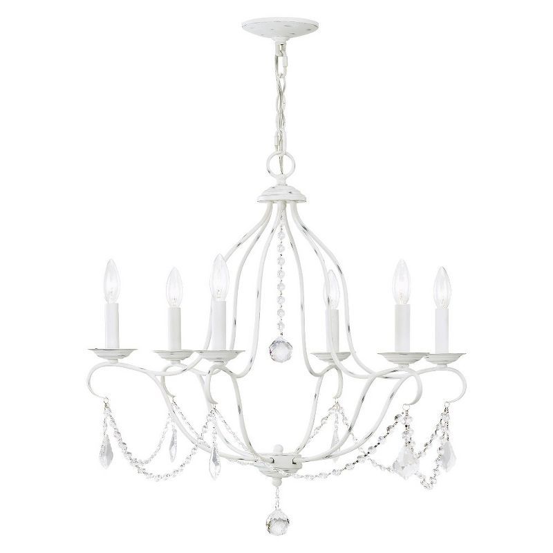 Antique White Crystal 6-Light Steel Chandelier