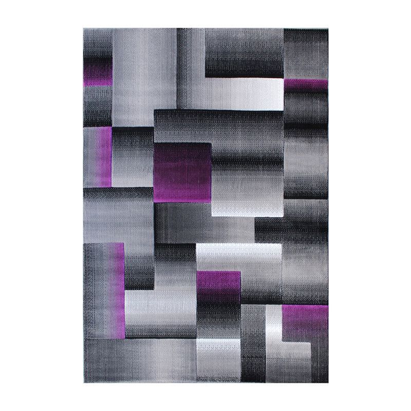 Gray and Purple Geometric 5' x 7' Stain-Resistant Area Rug