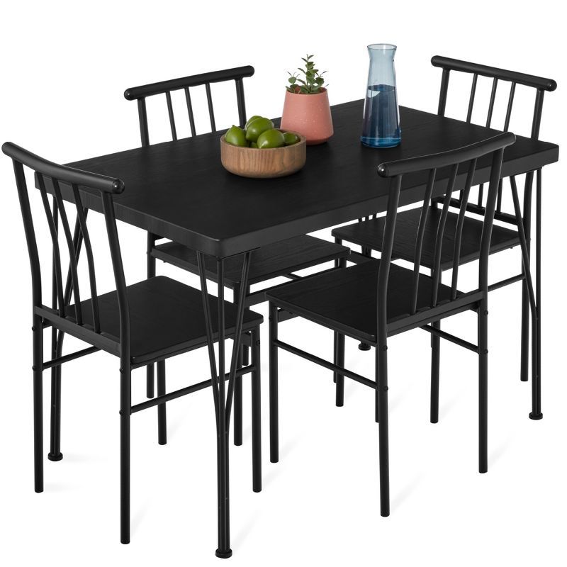 Black Metal and Wood 5-Piece Dining Set with 4 Chairs