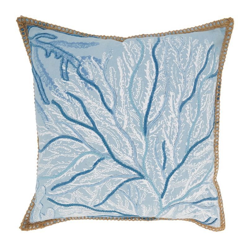 Blue Cotton Coral Breeze Sea Fan 20" Throw Pillow Cover