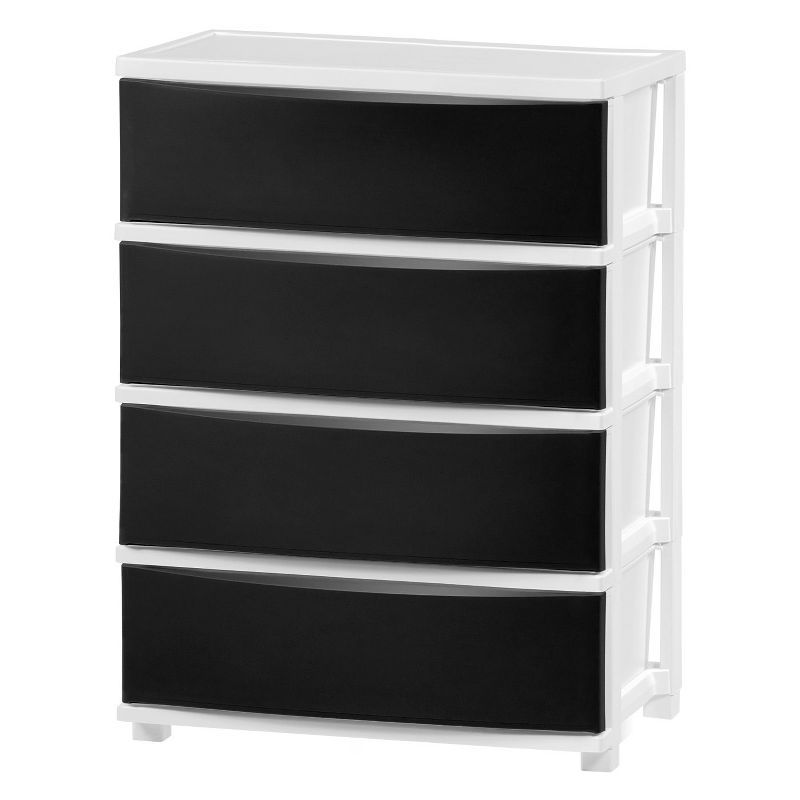 IRIS USA Wide Black and White 4-Drawer Plastic Storage Cart