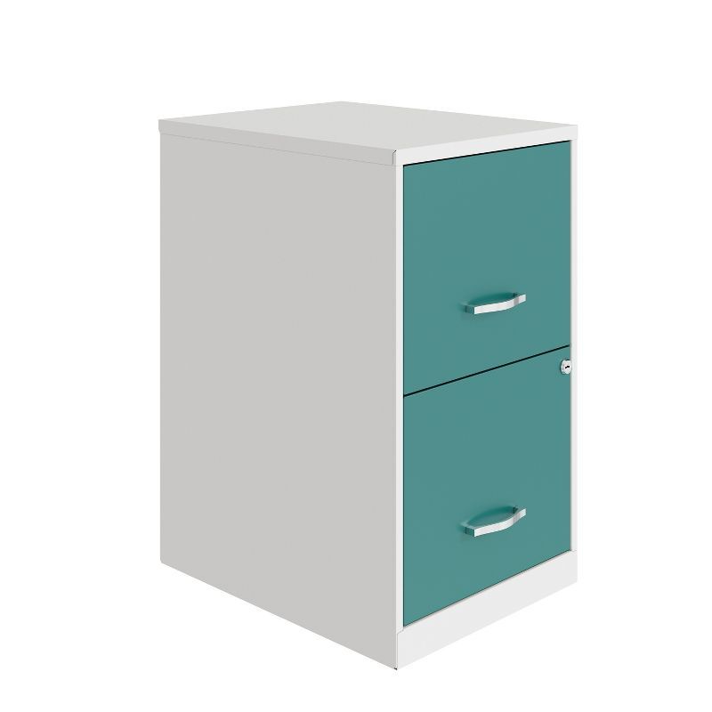 Pearl White and Teal 2-Drawer Lockable Metal File Cabinet