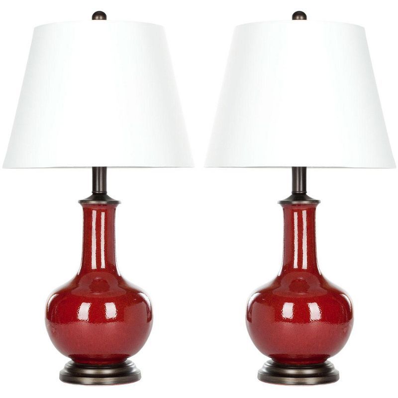 Carolanne Red Ceramic Gourd Table Lamp Set with White Shade