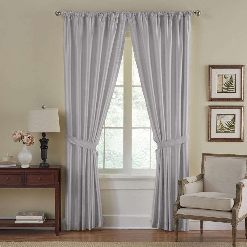 Gray Faux Silk Blackout Pleated Curtain Panel 52" x 108"