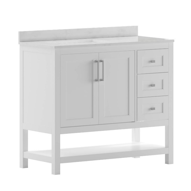 Vivien 42" White Composite Bathroom Vanity with Carrara Marble Top