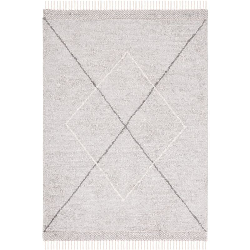 Gray and Ivory Hand-Knotted Washable Rectangular Area Rug