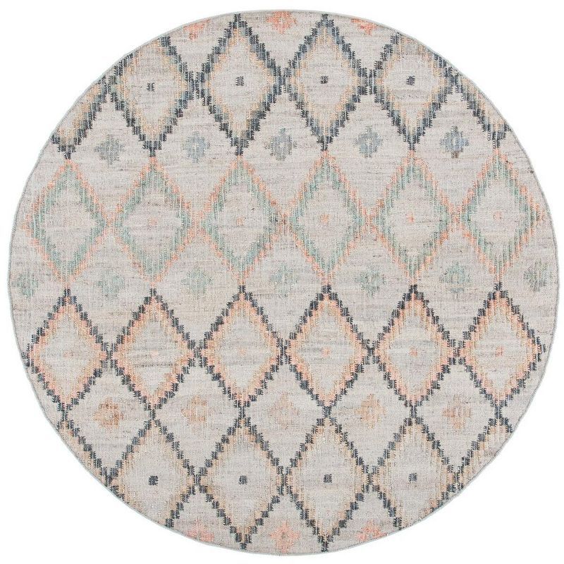 Handmade Round Beige and Gold Wool Cotton Area Rug