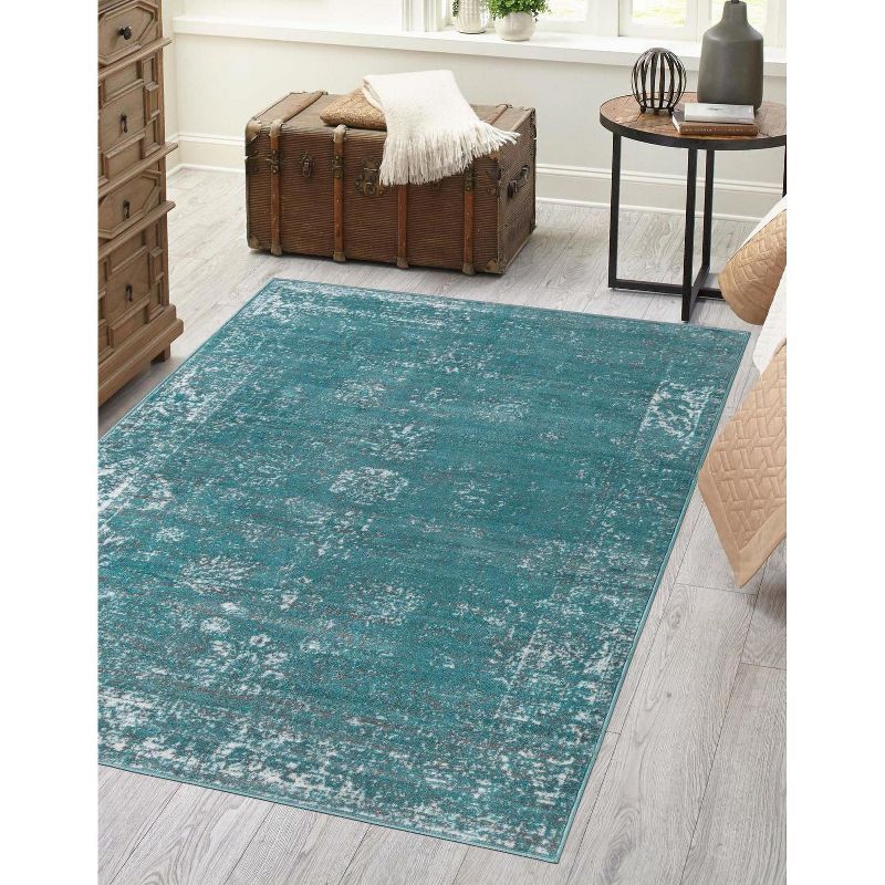 Turquoise Rectangular Stain-Resistant Polypropylene Area Rug 9' x 12'